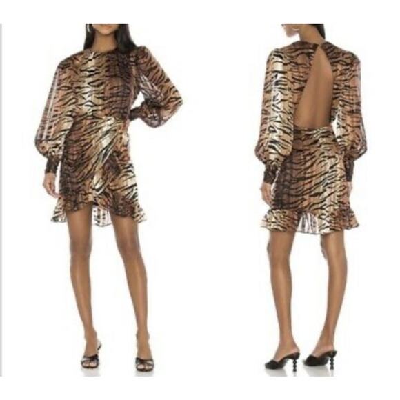 LPA Deidre Zebra Print Ruffle Open Back Long Sleeves Dress Medium - Picture 11 of 11